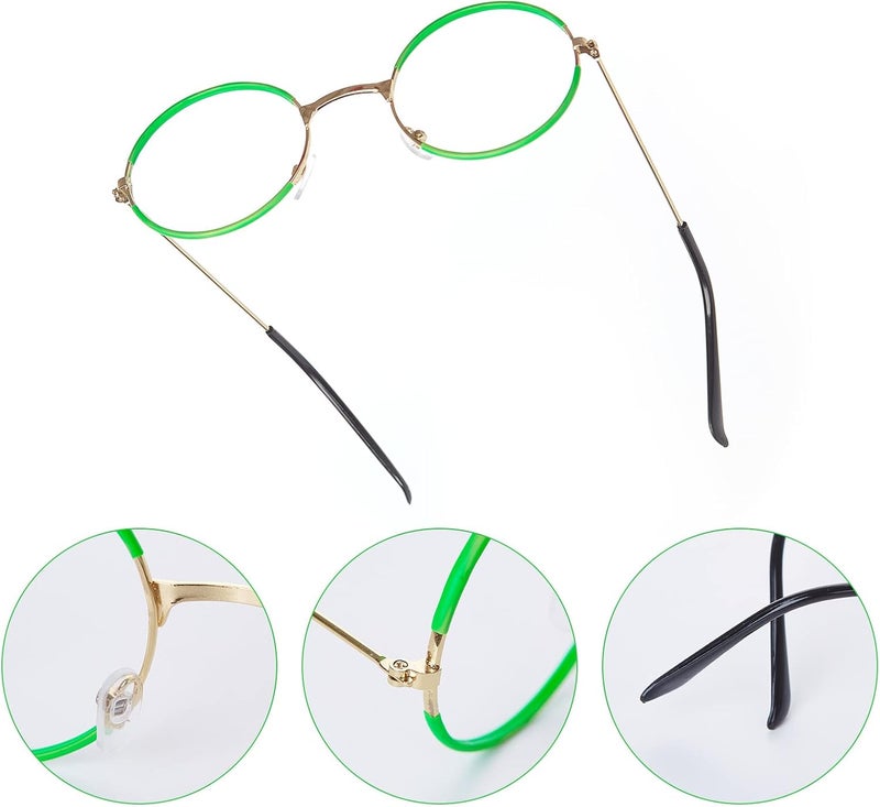 Fancheer Green Glasses with Blue Clip-on Earrings Round Metal No Lens Costume Accessories - Image 4